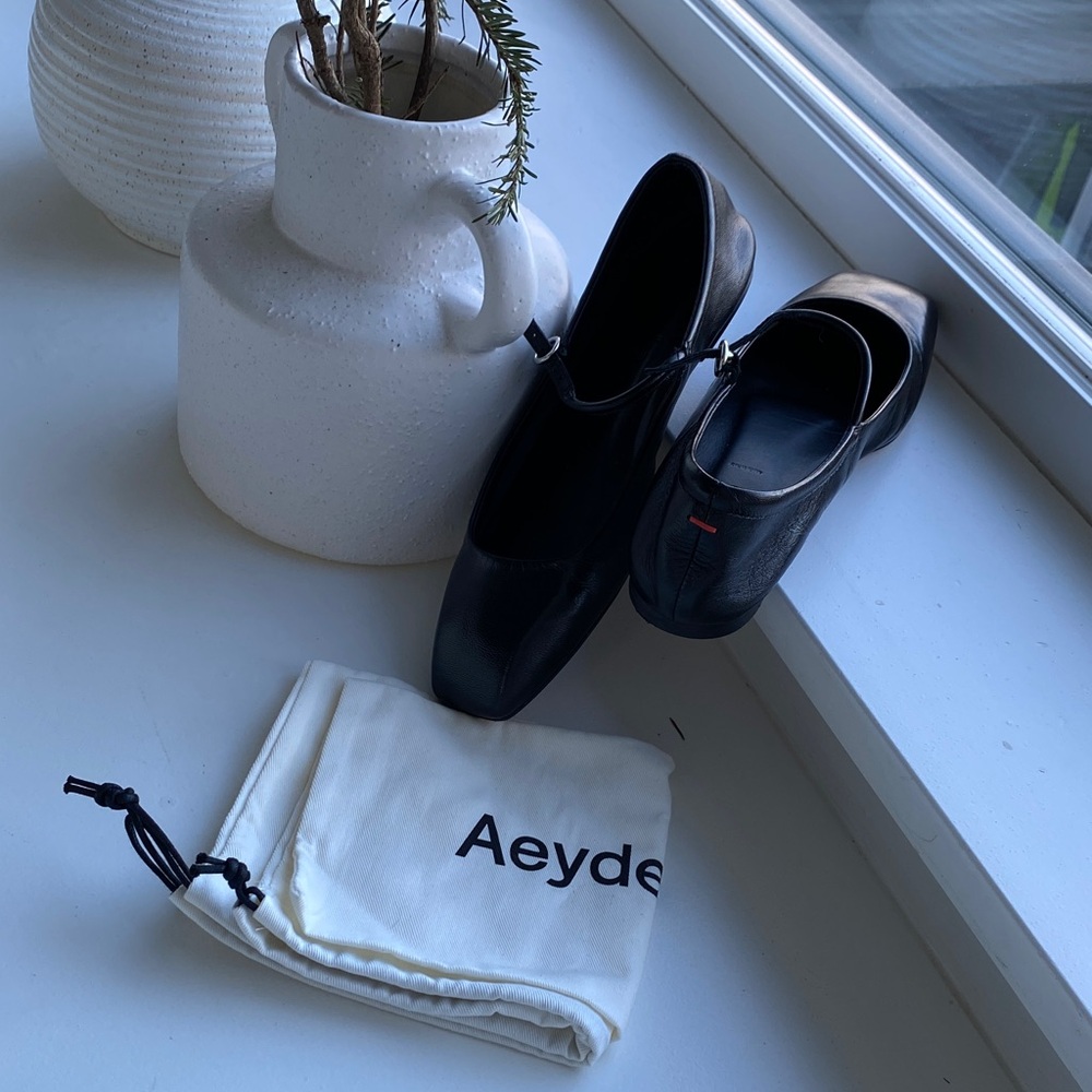 Aeyde Uma Black Nappa Leather Mary Jane ballerina flat Shoes